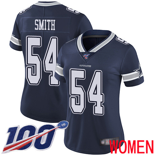 Women Dallas Cowboys Limited Navy Blue Jaylon Smith Home #54 100th Season Vapor Untouchable NFL Jersey